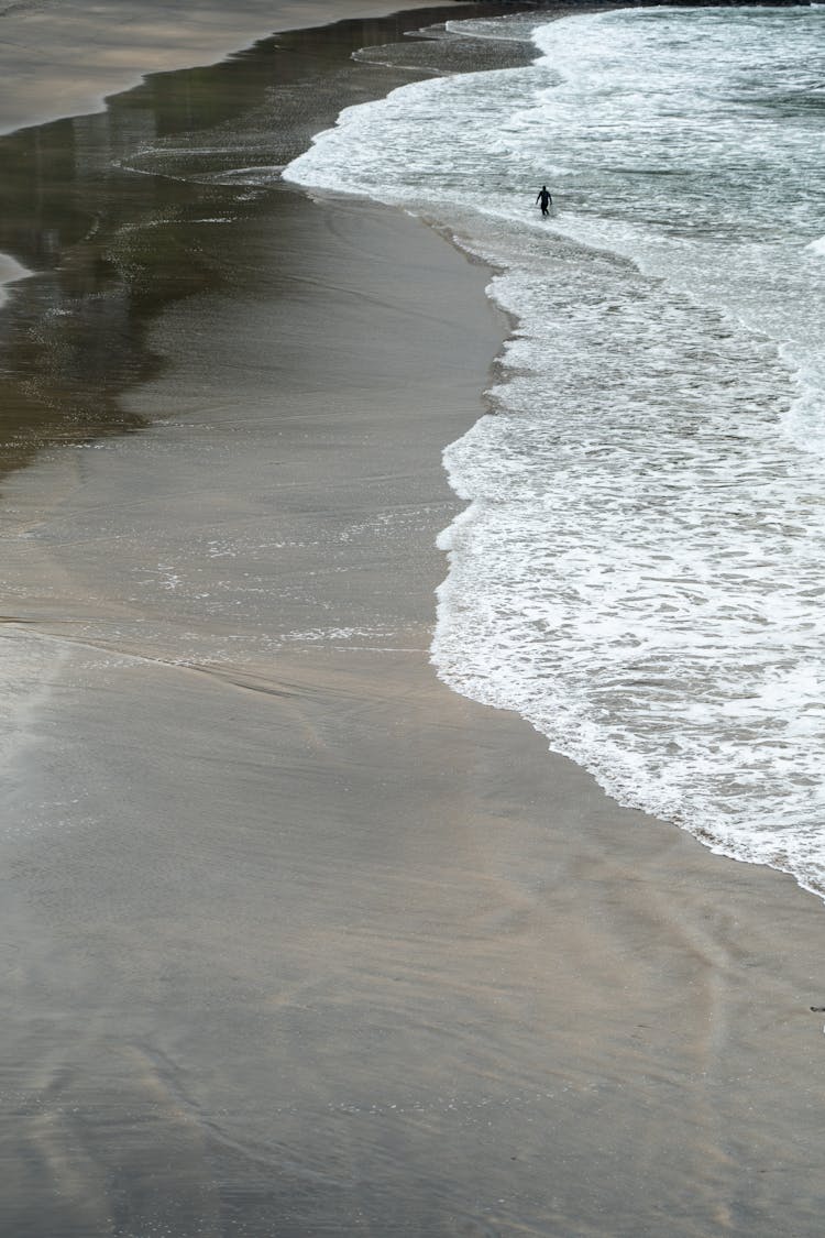 Close-up Of Waves Washing Up The Beach