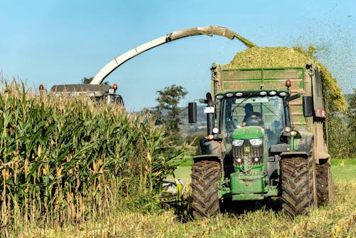 View of Machinery on a Cropland Harvesting Corn 