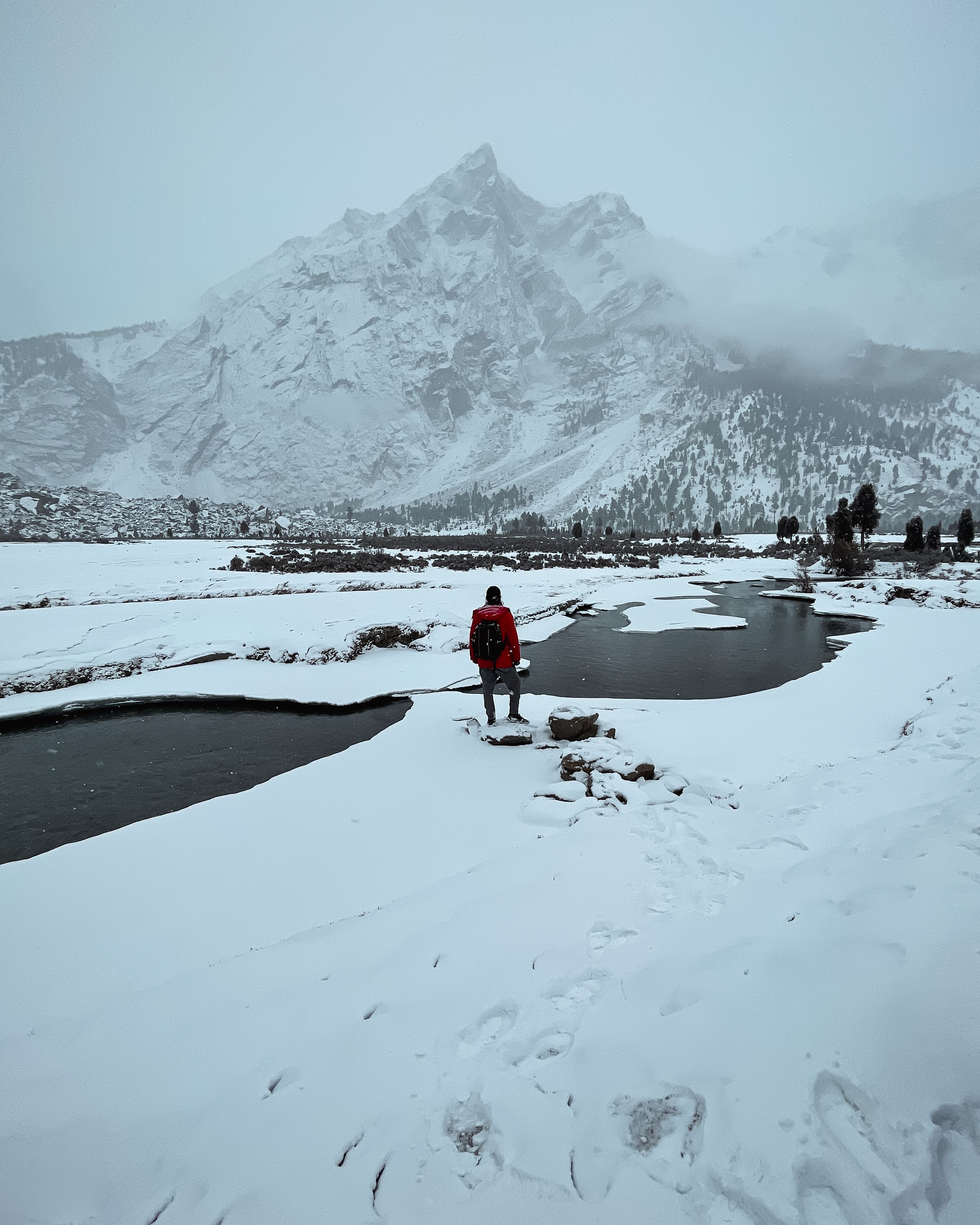 Person Standing by Lakes in Snow in Winter · Free Stock Photo