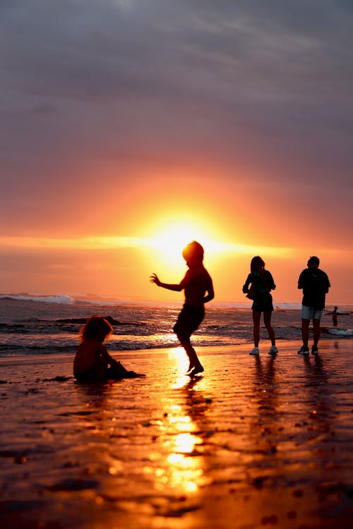 Silhouette of People on a Beach 