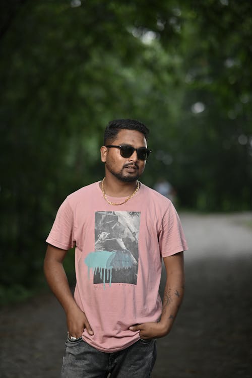 Portrait of Man in Pink T-shirt