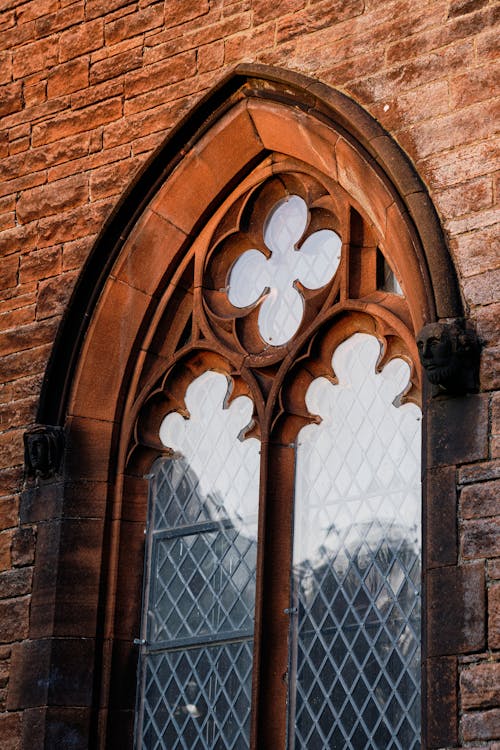 Close-up of a Window of a Cathedral in a Gothic Architectural Style 