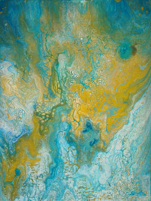 Free Vibrant fluid art piece blending blue and yellow in intricate patterns. Stock Photo