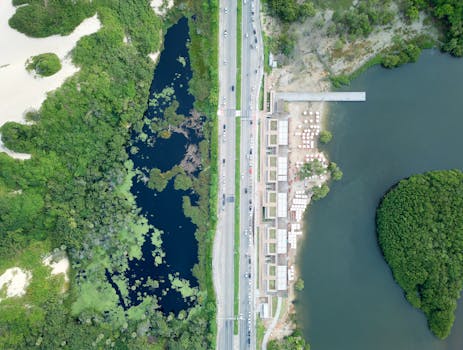 A stunning aerial view capturing the vibrant landscape, roads, and water bodies in Fortaleza, Brazil.