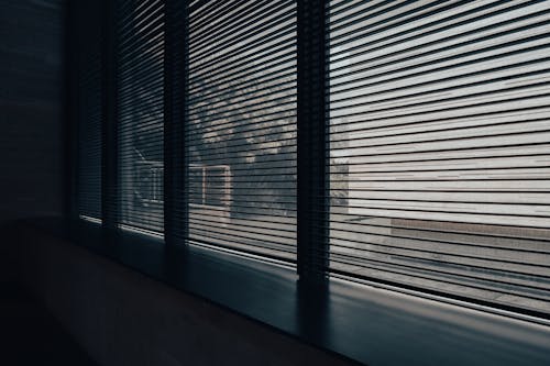 View of Windows with Blinds in a Modern Building 