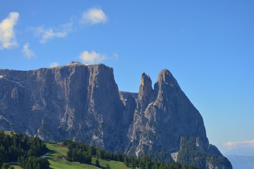 Free Stunning view of Dolomite rock formations in South Tyrol, Italy, under a clear blue sky. Stock Photo