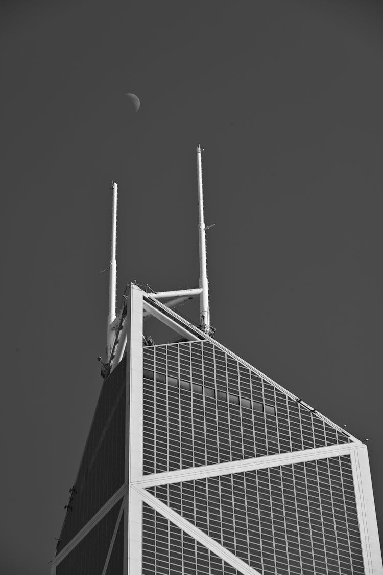 View Of The Top Of The Bank Of China Tower In Hong Kong, China 