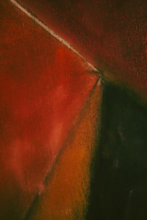 Free Abstract painting with rich red and yellow textures forming geometric shapes. Stock Photo