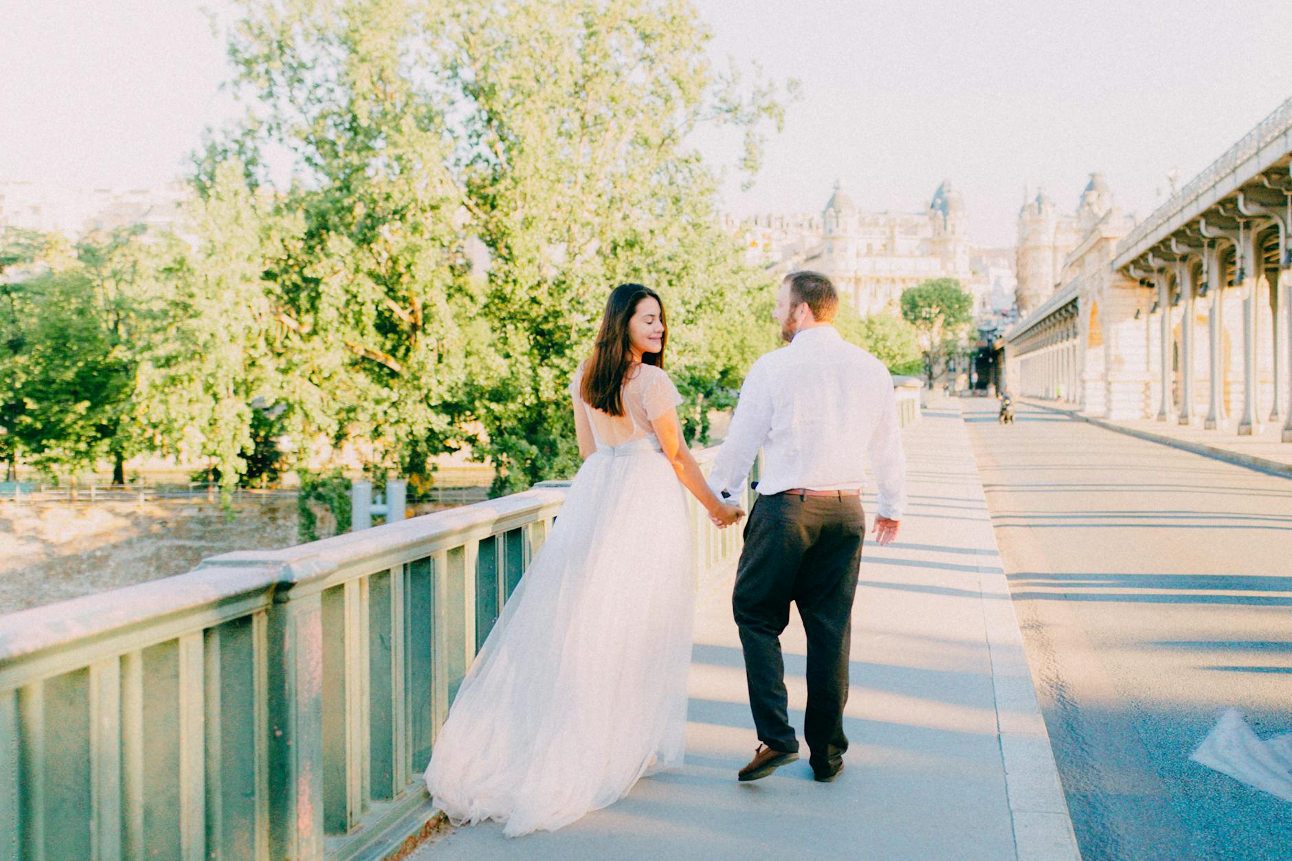 Couple during their elopement ceremony at a French Quarter landmark
