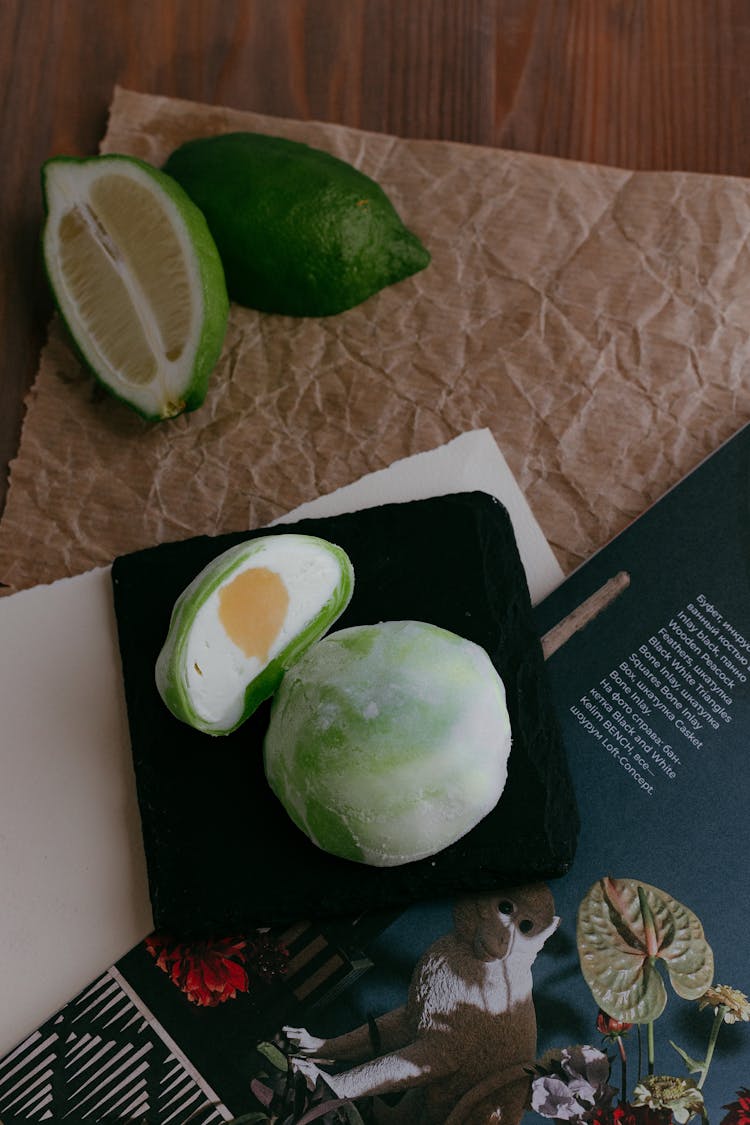 Green Lime Mochi Cut In Halves