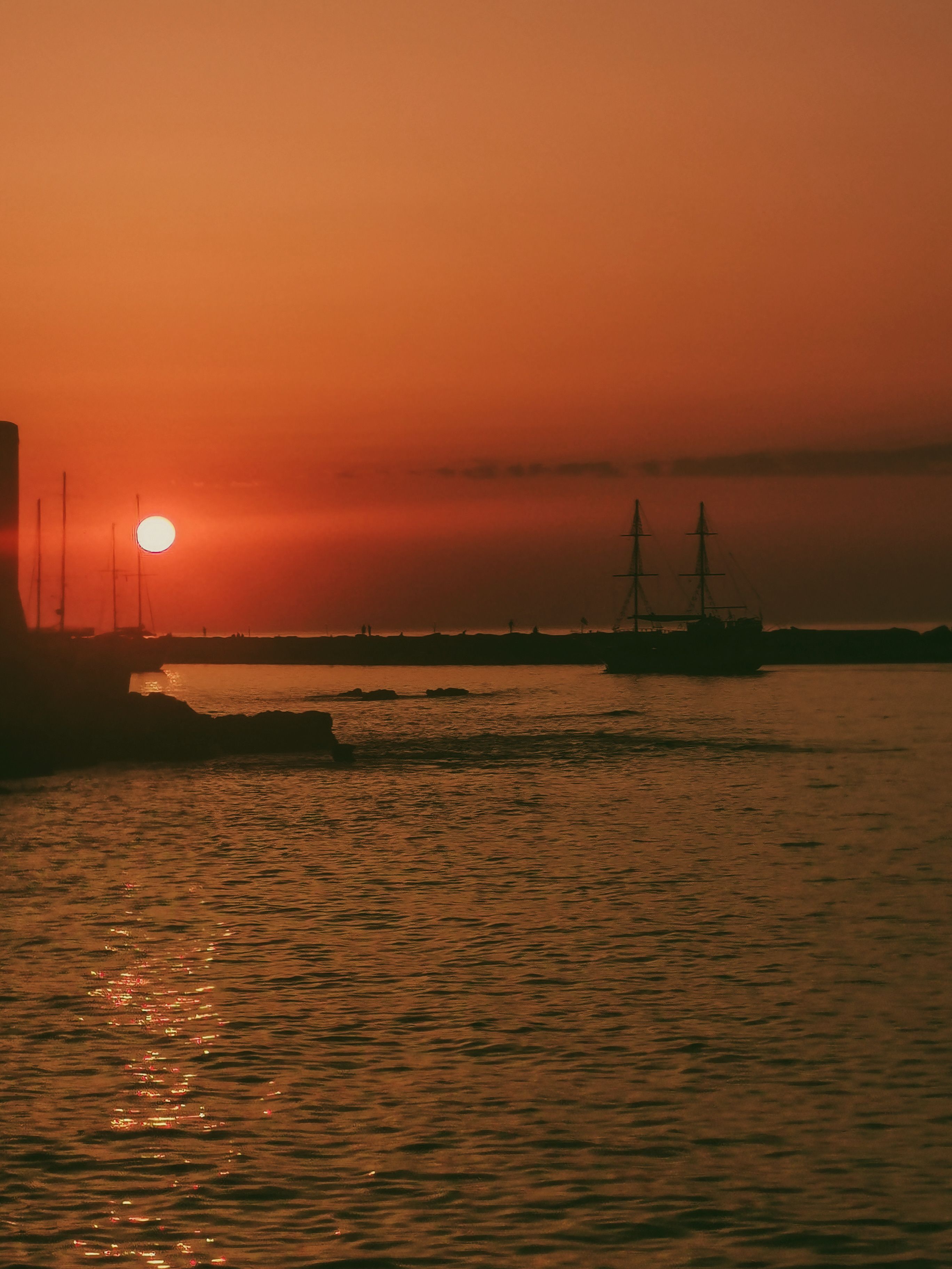Silhouette of Sailing Ship at Sunset · Free Stock Photo