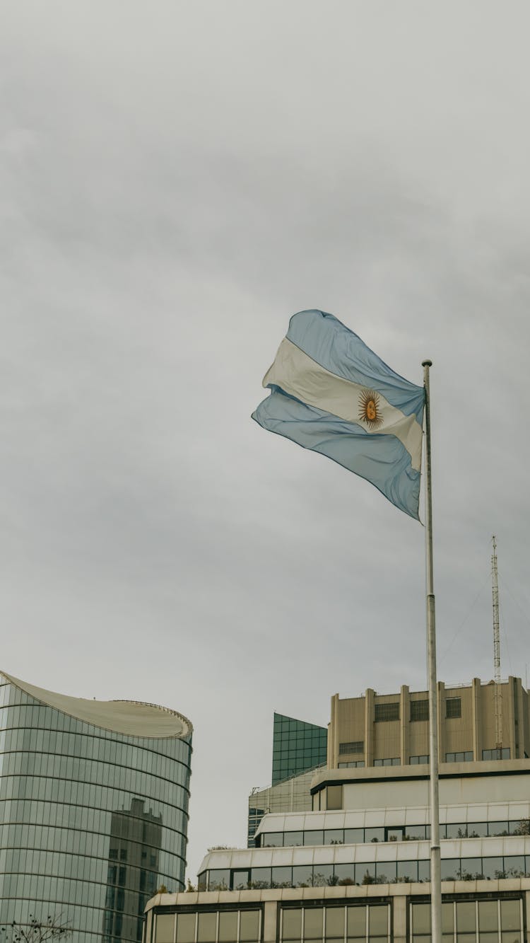 Argentinian Flag On Pole In Buenos Aires, Argentina