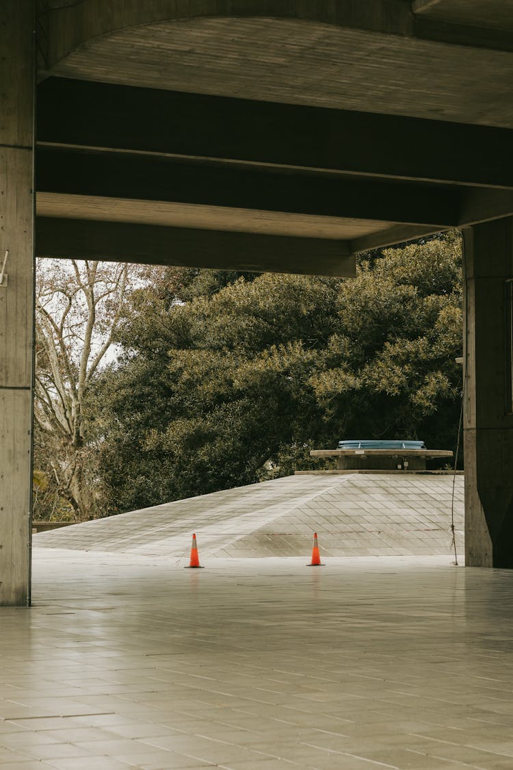 Traffic Cones On Concrete Pavement In Buenos Aires, Argentina