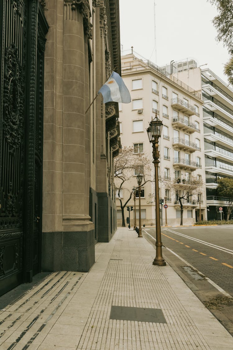 Empty Sidewalk In Downtown Of Buenos Aires, Argentina