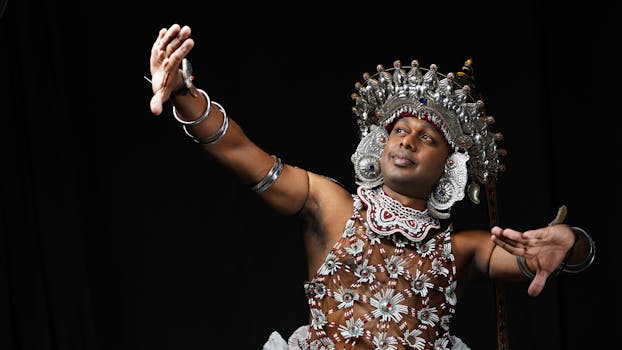 A vibrant depiction of a traditional Kandyan dancer in elaborate attire showcasing cultural heritage.