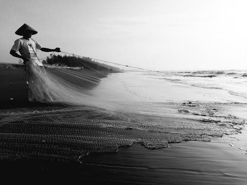 Бесплатное стоковое фото с берег океана, монохромный, морской берег