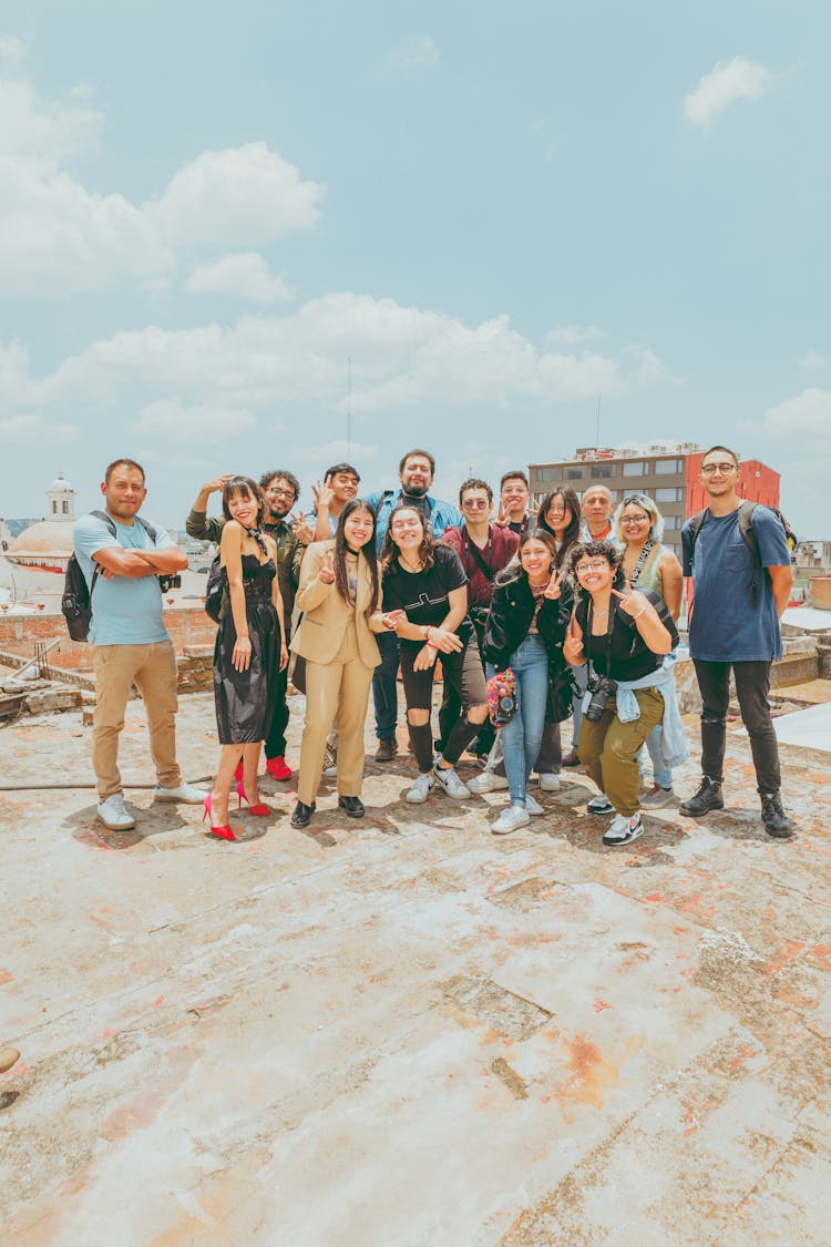 Group Of Friends Posing On Rooftop