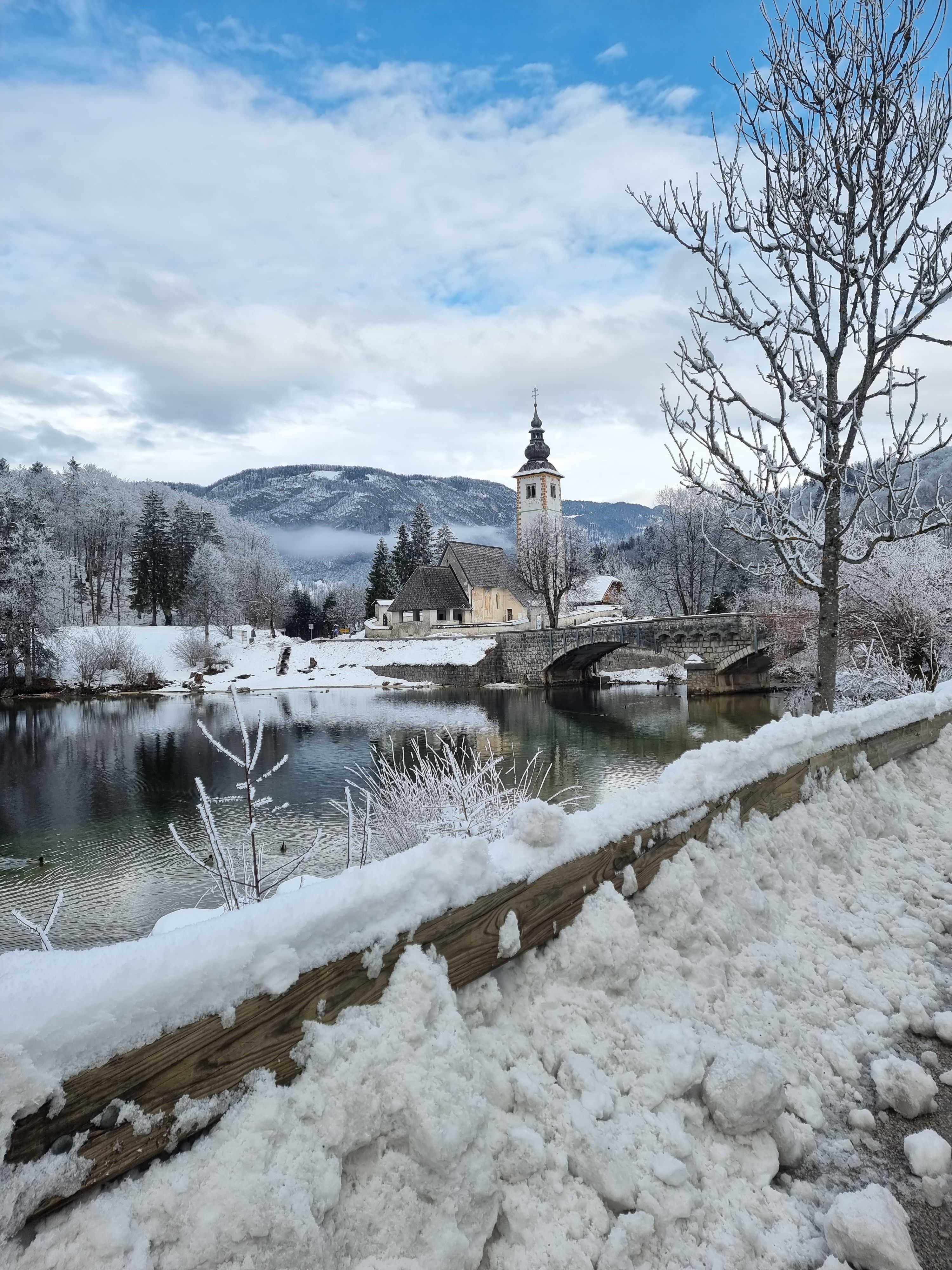 Lake and a Rural Church in Winter · Free Stock Photo