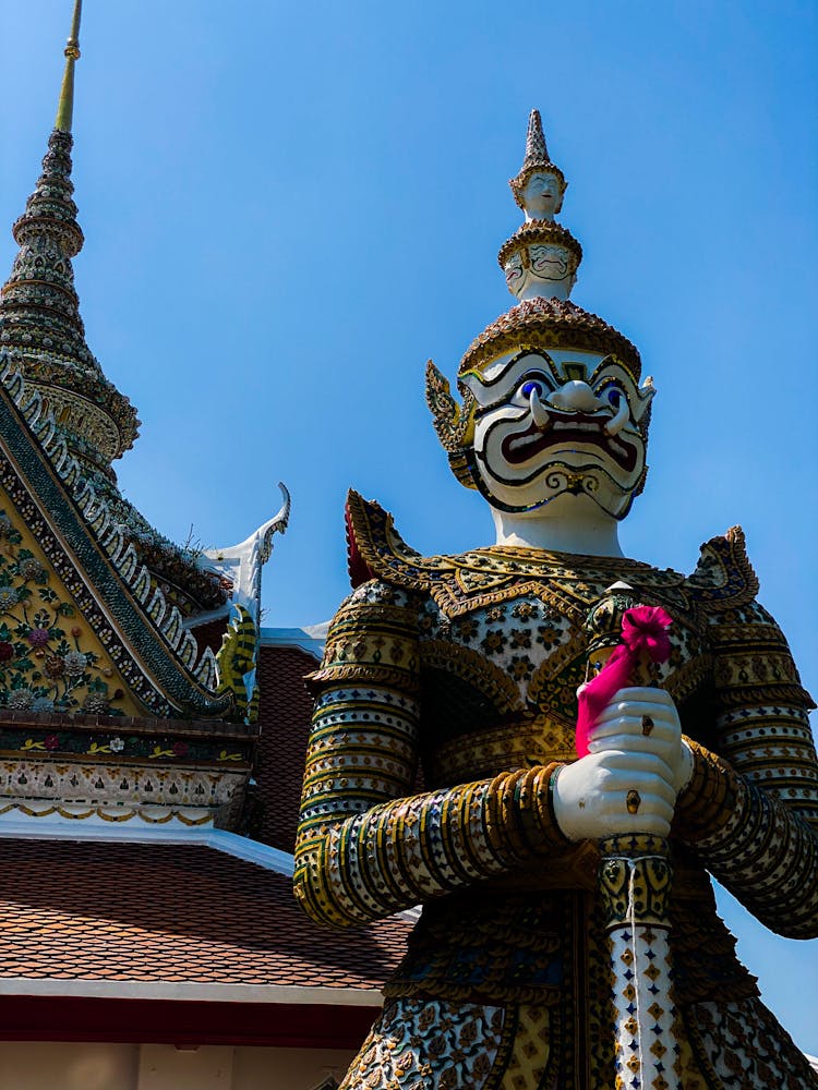 Painted Statue Of A Demon Holding A Sword, Wat Phra Kaew, Thailand 