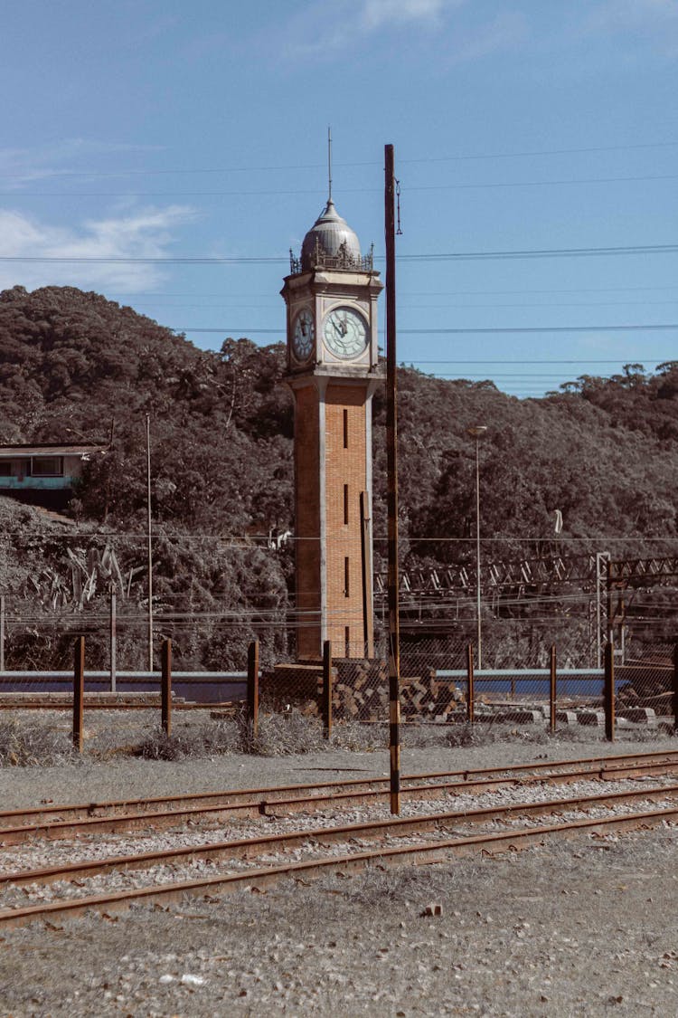 Clock Tower And Railways 