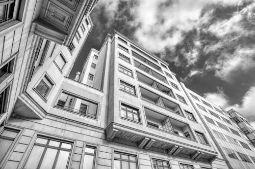 Building with Apartments in Black and White
