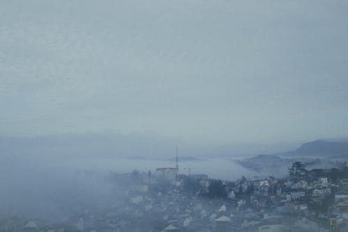 view of a foggy town