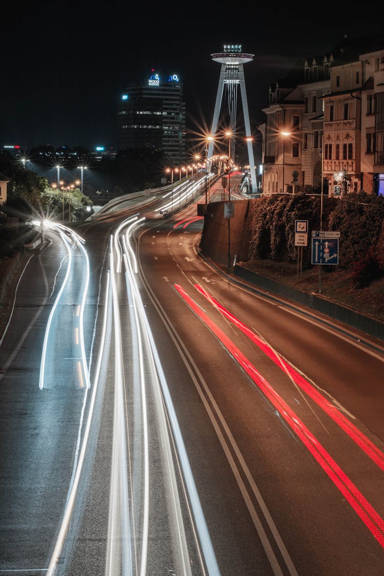 Lights On Street In Bratislava At Night