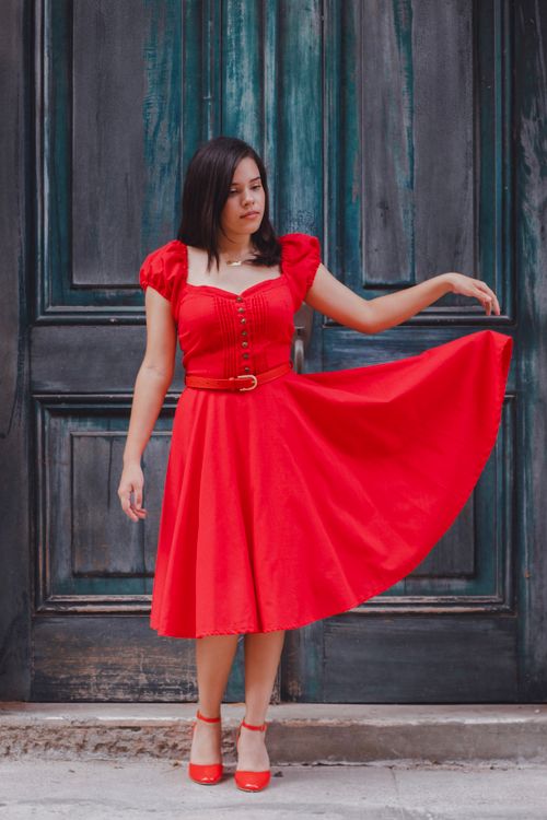 puff sleeve poplin midi dress Puff Sleeve Midi Dress in Black