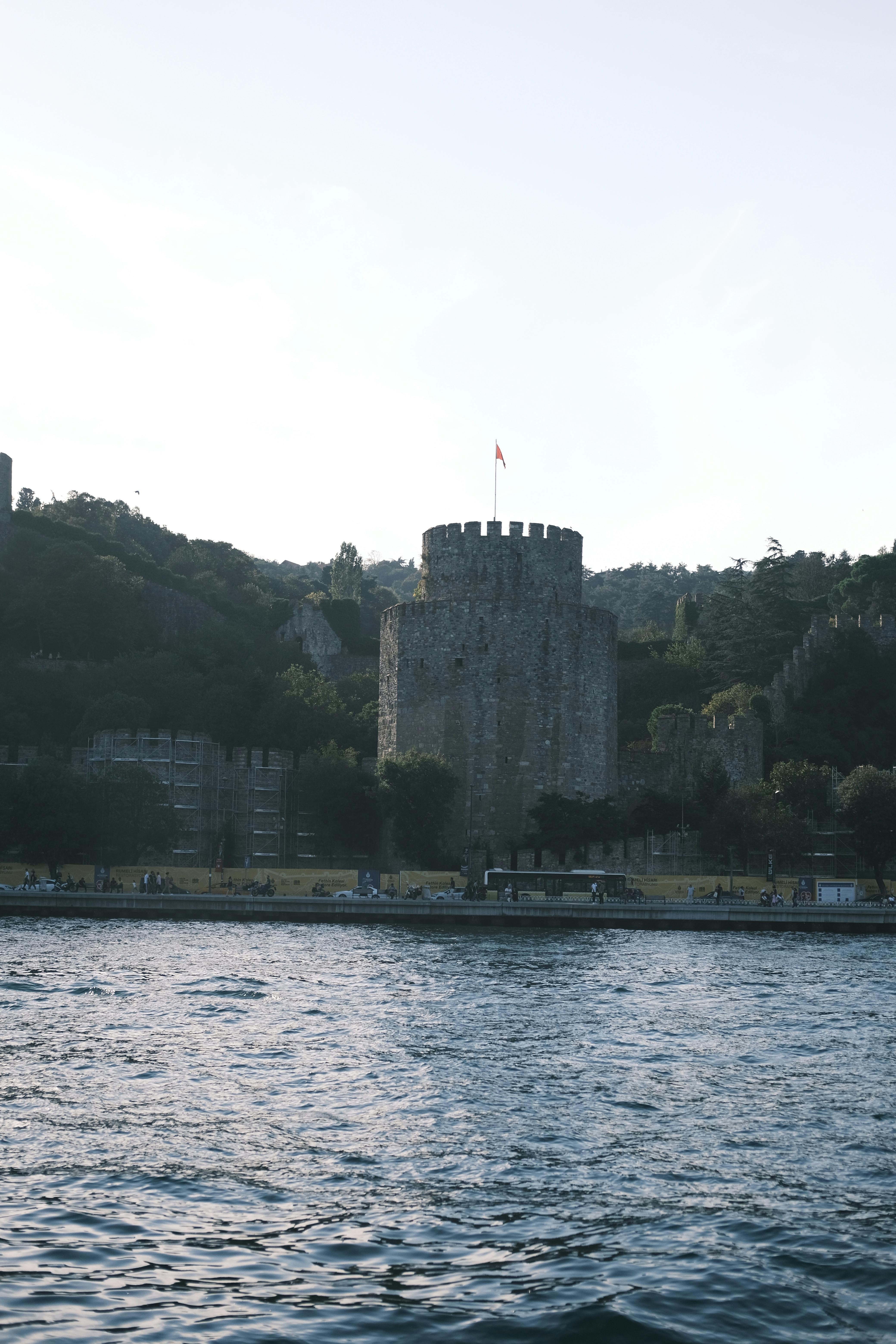 Rumeli Fortress standing by the Bosporus in Istanbul, Turkey, a historical landmark attracting tourists.