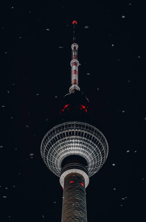 Top of Fernsehturm Berlin Tower Against the Background of the Night Sky
