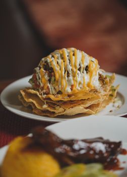 Taco Or Tostada Salad With Meat And Sour Cream