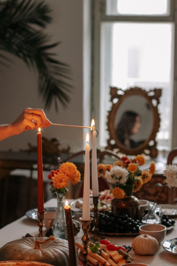 A Table With Autumnal Decorations 