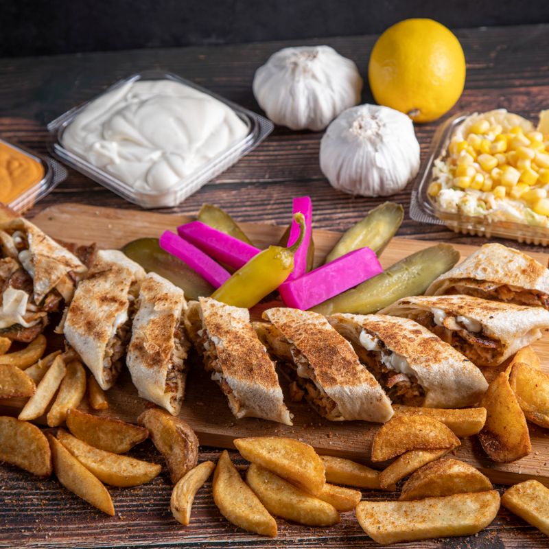 Chicken Shawarma Wraps with Pickles and Garlic Sauce