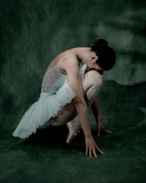 Free An artistic depiction of a ballet dancer crouching gracefully in a tutu. Stock Photo
