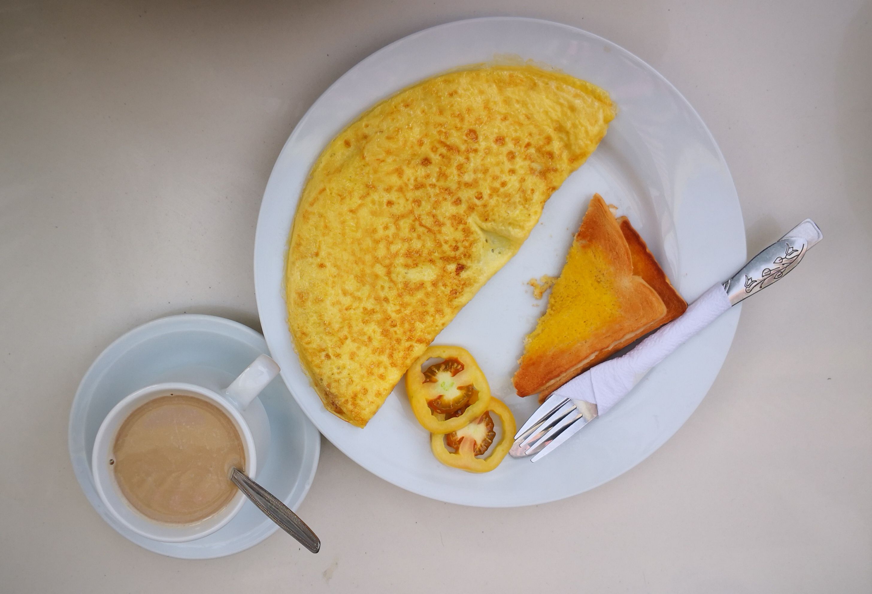 Breakfast omelette and coffee