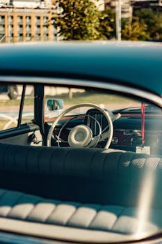 Close-up of a classic vintage car interior in Şile, İstanbul, Türkiye.
