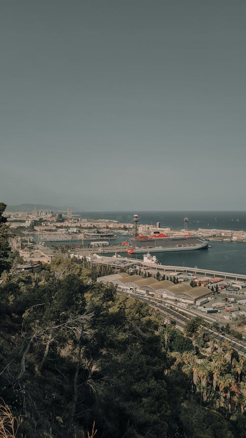 Harbor of Barcelona with a Cruise Ship in Center