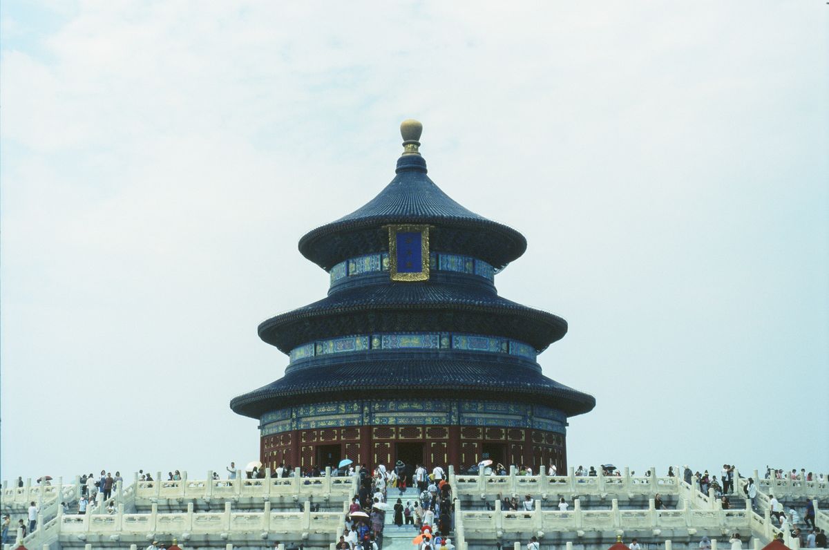 Tourists visiting the UNESCO-listed Temple of Heaven complex in Beijing