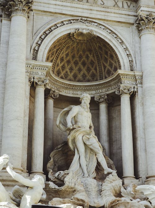 Statues in Trevi Fountain in Rome, Italy