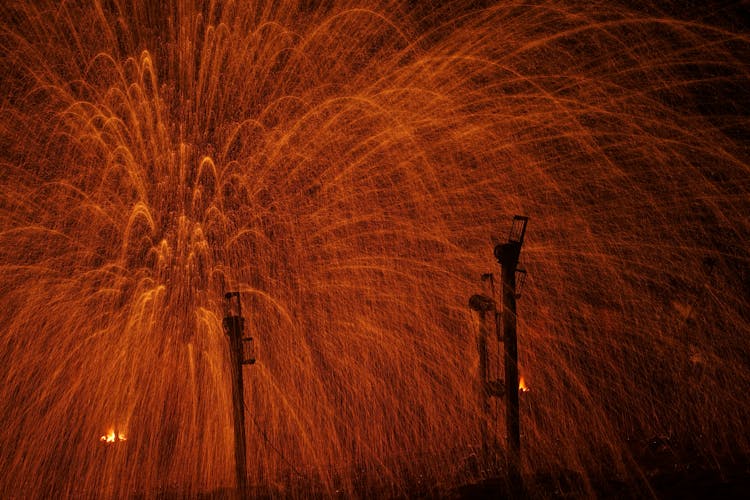 View Of Orange Fireworks 