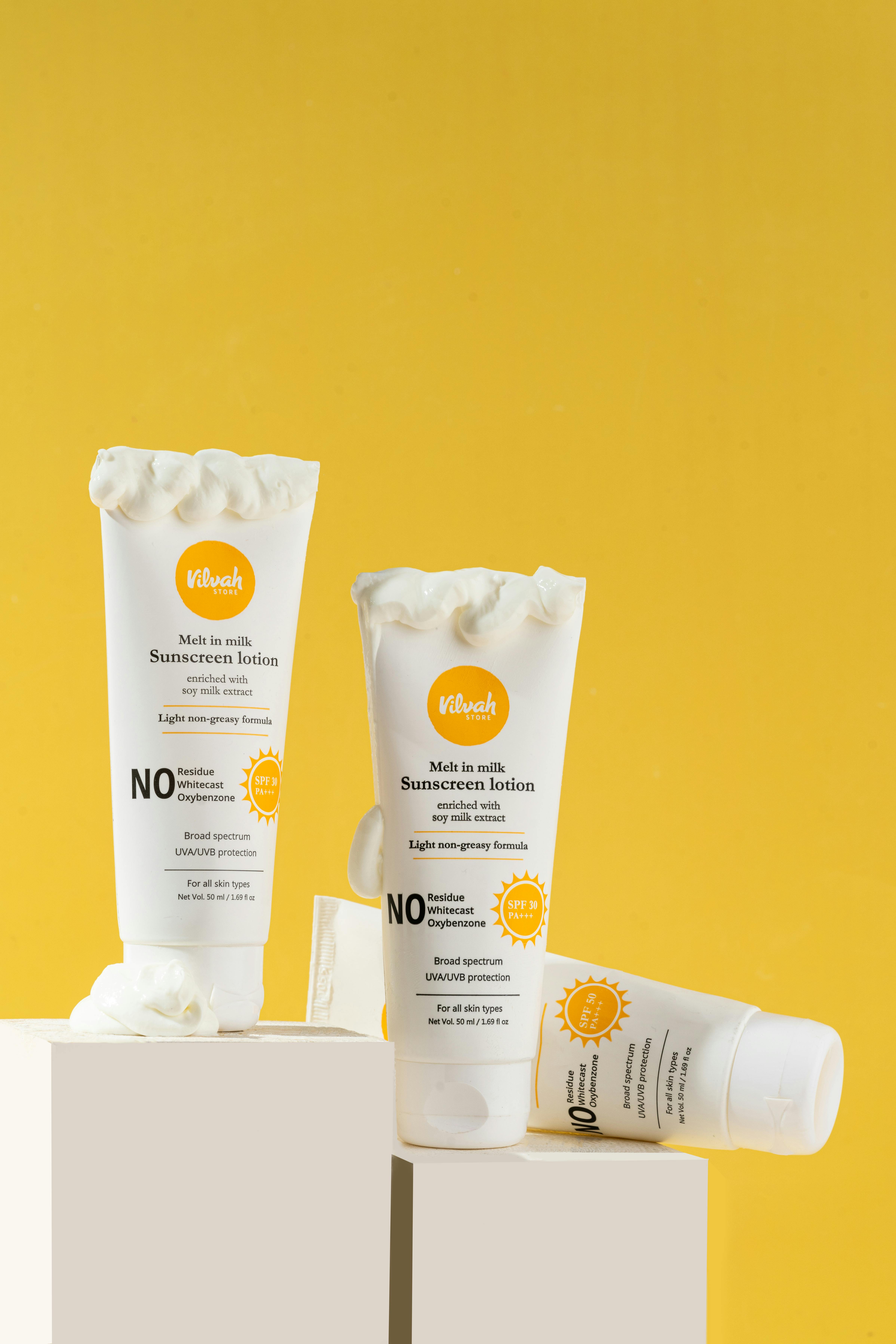 tubes of sunscreen cream