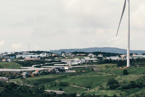 Wind Turbine in Village in Countryside