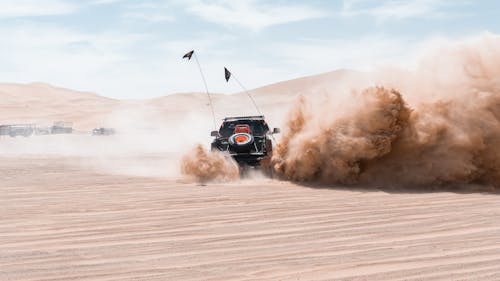 Dust Behind Pickup Truck Driving in Desert
