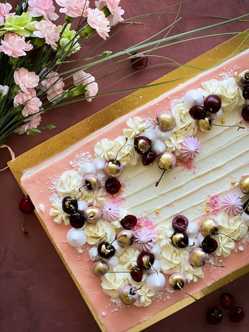 Pink Cookie Cake With Cherries