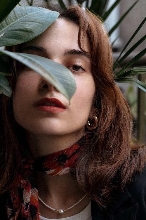 Leaves over Woman Face