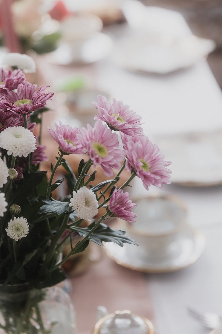 Purple Flowers On Table