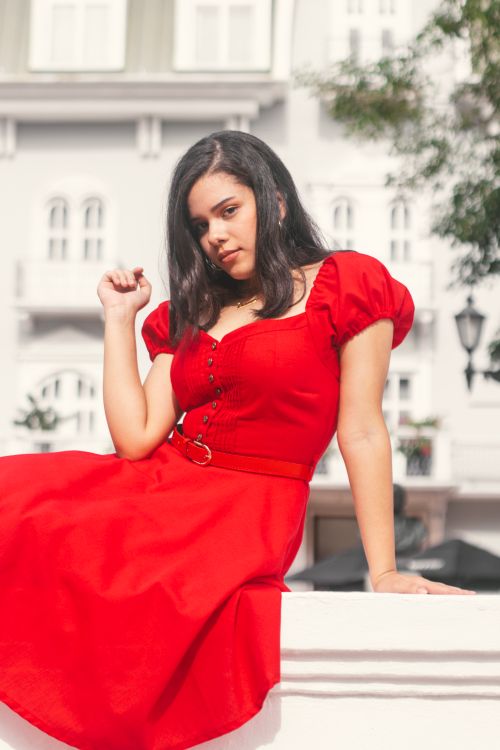 Cute Young Woman in a Red Dress  Free Stock Photo