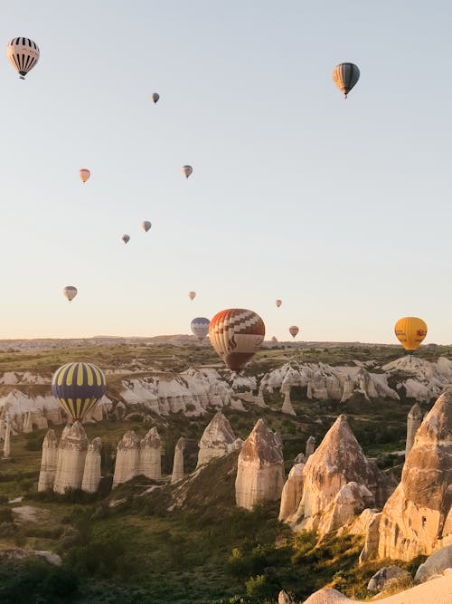 Hot Air Balloons Floating Over Fairy Chimneys in Cappadocia