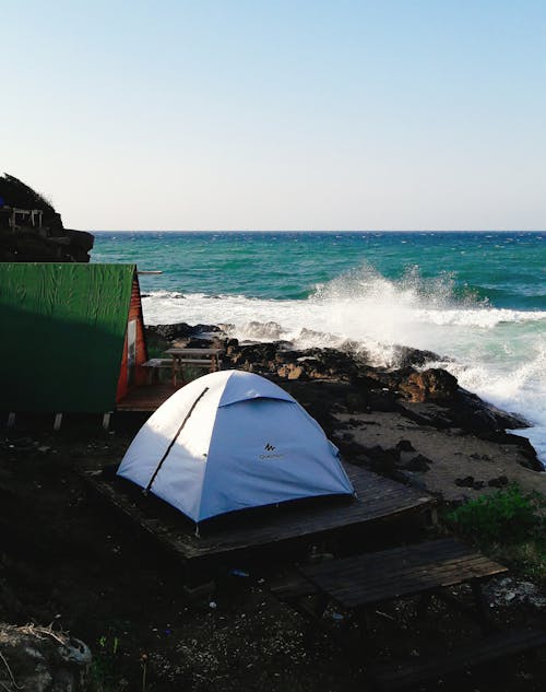 帳篷, 海, 海浪 的 免費圖庫相片