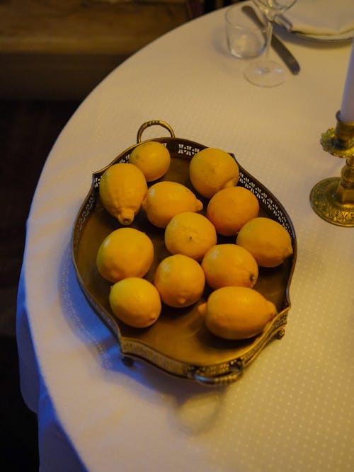 Lemons in Basket on Table